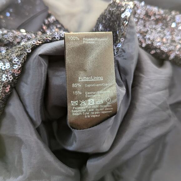 Talbot Runhof One Shoulder Sequined Gown Dress Georgette Overlay Size 6 FLAWS - Picture 9 of 11